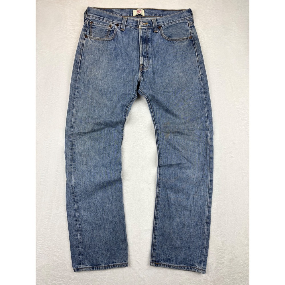 Levis 501 Vintage Mens 34x32 Light Indigo Blue Grunge / Festival Wash CB5-21